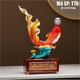 Mua Tượng cá chép nhả ngọc Niên niên hữu dư - Tượng cá chép tài lộc - Đồ trang trí nhà cửa đẹp - Mã T70