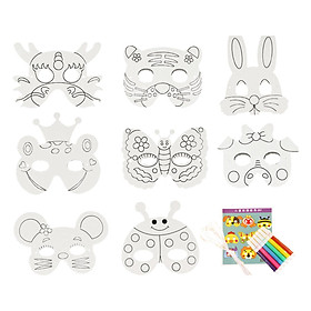 DIY Blank Animal Set Animal with 6 Color Pens Adjustable with 8 Different Pattern Cardboard Material Lovely Animal for Kids