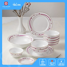 Mua Bộ đồ ăn 11 thứ hoa 013 sứ cao cấp Long Phương - Combo Dải lụa hồng