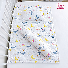 Bộ nệm gối cho bé Katina House,vải cotton satin hàn quốc mềm, mát thấm hút tốt