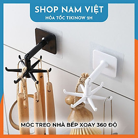 Móc Treo Đồ Nhà Bếp 6 Móc Dán Tường Xoay 360 Độ