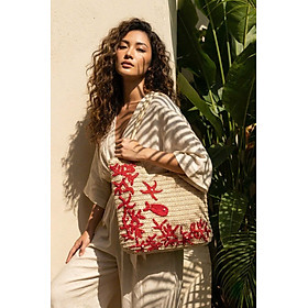 Giỏ Cói Tote Mềm Trang Trí Móc Len thời trang thiết kế Hity Acc018