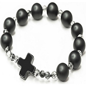 Vòng chuỗi mân côi đá Obsidian mix thạch anh tóc đen BO01 - Vietgemstones
