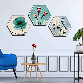 Bộ 3 tranh decor hình lục giác treo tường, thiết kế hiện đại, độc đáo, phù hợp với nhiều không gian - LG010
