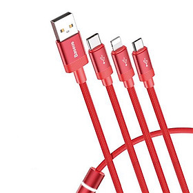 Cáp sạc và truyền dữ liệu tốc độ cao Baseus Data Faction tích hợp 3 đầu kết nối Type C, Android và Lightning sạc nhanh 3.5A MAX có đèn báo sạc - Hàng chính hãng