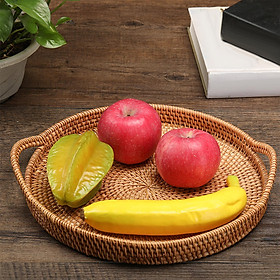 Hand Woven Round Rattan Serving Tray Serving Basket for  Bread