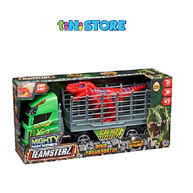 Đồ chơi xe tải Mighty machines vận chuyển khủng long có âm thanh và đèn Teamsterz
