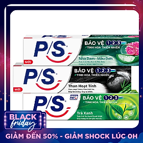 Combo 3 Kem Đánh Răng P/S: Bảo Vệ 123 Nha Đam - Mẫu Đơn (180g) + Than Hoạt Tính & Tre (180g) + 123 Trà Xanh (190g)