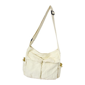 Minimalist Style Canvas Shoulder Bag Solid Handbag Travel Multi Pockets Tote