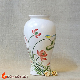 Mua Bình hoa gốm dáng đùi dế men mát vẽ sen - Gốm Bát Tràng
