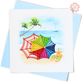 Thiệp Giấy Xoắn Nghệ Thuật - Dù Biển Rực Rỡ - Colorful Beach Parasol - Sea, Surt & Sun - 15 x 15 - VN2XM115D59NN