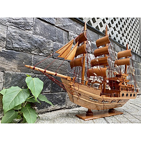 Thuyền buồm gỗ phong thủy thuận buồm xuôi gió dài 75cm, quà tặng khách hàng đối tác, mô hình con tàu buồm trang trí gỗ tự nhiên