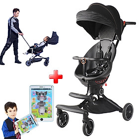 Xe đẩy du lịch ( mã V8 ) gấp gọn xoay 360 độ có thể thay đổi tư thế nằm hoặc ngồi với 4 nấc điều chỉnh linh hoạt, xe nôi trẻ em 2 chiều có vòm che nắng - Tặng kèm đồ chơi ipad mèo tom phát triển kĩ năng cho bé