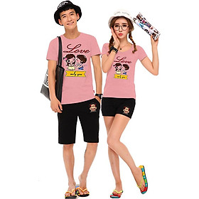 Bộ Áo Thun Đôi Nam Nữ Chỉ Yêu Màu Hồng Ruốc