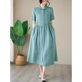 Đầm linen nữ dáng babydoll siêu xinh có kết hợp dây rút eo và tay bồng, mẫu mới nhất Da216