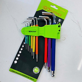 Bộ 9 cây lục giác màu GOFUTHER chất liệu CRV cao cấp, bộ lục giác đầu bi, đầu bông cao cấp