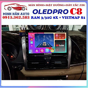 Combo màn hình OLEDPRO C8 kèm mặt dưỡng,dây nguồn cho xe TOYOTA VIOS 2014-2018