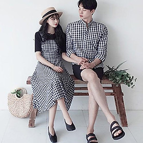ÁO ĐÔI Set áo váy sơ mi đôi caro nam nữ cao cấp chất đẹp -HQCOUPLE- AV41
