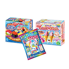 Combo 3 hộp kẹo sáng tạo popin cookin: kem socola + sushi + thế giới sắc màu