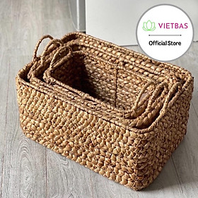 Giỏ lục bình đựng đồ VIETBAS vuông có quai 3 size MAU47