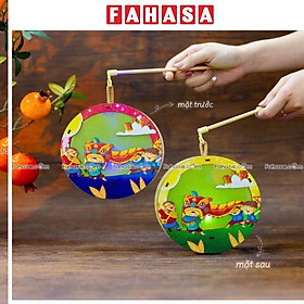 Lồng Đèn Trung Thu Gỗ 2 Mặt Màu - Bách Mộc - Lân Tròn