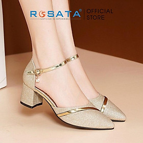 Giày cao gót nữ đế vuông 5 phân mũi nhọn quai hậu khóa cài ROSATA RO380 ( Bảo Hành 12 Tháng ) - Gold