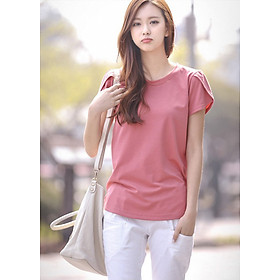 Áo thun nữ cổ tròn tay cách điệu Đũi Việt A16