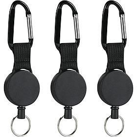 Keychain có thể thu vào, 3PCS Carabiner với cuộn có thể thu vào với cáp thép 60cm, chìa khóa có thể thu vào cho quần và thắt lưng - màu đen
