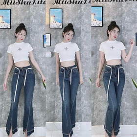 Quần Jean Ống Loe Lưng Cao Kiểu Trơn