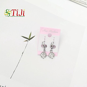 Bông tai inox khoen tròn tòn ten hình thoi kẹp hột sáng đẹp không đen không gỉ sét