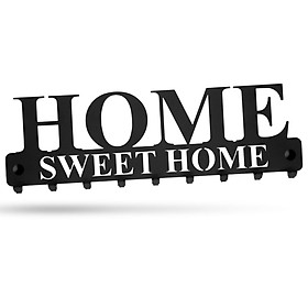 Móc treo chìa khóa treo tường “Home Sweet Home” với 9 móc – Móc áo khoác, chìa khóa hoặc khăn tắm – Phụ kiện trang trí bằng thép – Màu sắc: đen – Đã bao gồm vật liệu gắn