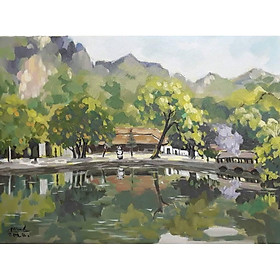 Tranh vẽ tay, phong cảnh chùa Thầy, tranh phong cảnh Việt Nam