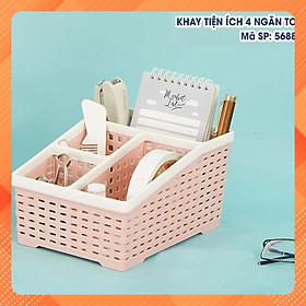 Mua Khay kệ tiện ích 4 ngăn size lớn họa tiết mây đan để bàn  hộp đựng đồ cá nhân  văn phòng phẩm MS-5688 Việt Nhật Plastic