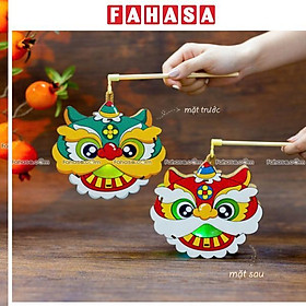 Lồng Đèn Trung Thu Gỗ 2 Mặt Màu - Bách Mộc - Đầu Lân