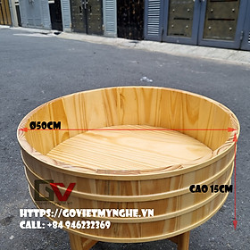 Mua Thố gỗ đánh cơm Sushi _ Thố gỗ trang trí Sashimi Φ 50cm - Cao 15cm - Gỗ thông tự nhiên - KHÔNG NẮP