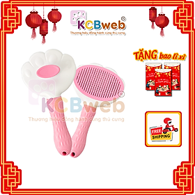 Lược chải lông thú cưng có nút bấm màu hồng