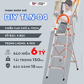 Thang Nhôm Ghế 4 bậc DIY TLN-04 chiều cao sử dụng tối đa 92cm, tải trọng 150kg