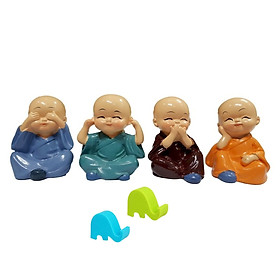 Tứ không - Bộ set 4 tượng phật chú tiểu tu sĩ 4 Không : Bớt Nghe - Bớt Nói - Bớt Nhìn - Bớt Nghĩ tặng giá đỡ điện thoại hình voi con | Tấn Phát HCM | Tiki