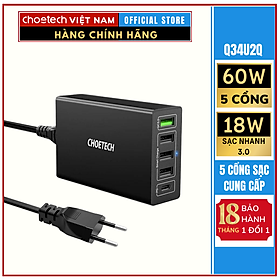Mua Củ sạc nhanh 5 cổng 60W Với Công Suất 30W Và Sạc Nhanh 18W 3.0 CHOETECH Q34U2Q (HÀNG CHÍNH HÃNG)