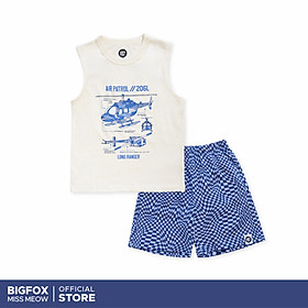 Bộ ba lỗ sát nách cho bé trai Bigfox Miss Meow mặc nhà mùa hè vải cotton size đại trẻ em 3-11 tuổi