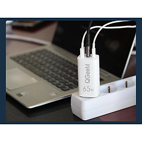 Bộ sạc nhanh đa năng QGeeM USB C 65W cho MacBook Pro Air, 2 cổng USB C PD và 1 cổng USB A, bộ sạc GaN với phích cắm có thể gập cho iPad Pro, iPhone 12 Mini Pro Max, Galaxy S10 S9, Nintendo v.v.-Hàng chính hãng