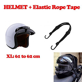 Glossy White 3/4 Open Face Motorcycle Helmet DOT Approved for Cafe Racer Retro & Rope Tape XL Size