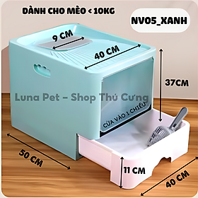 Nhà vệ sinh cho mèo 2 cửa LunaPet NV05 - Nhà vệ sinh mèo lớn với ngăn kéo kín chống văng cát