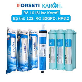 Combo Bộ 10 Cấp Lõi Lọc Karofi bộ lọc thô 1,2,3 và màng RO 50GDP, Cụm chức năng Đúc Nguyên Khối Karofi SMAX Hiệu Suất Cao  Hp6.2 Hydrogen - Hàng Chính Hãng