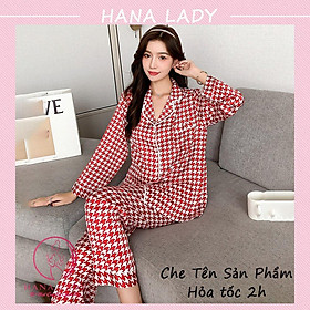 Đồ ngủ pijama lụa mềm mại cao cấp - Đồ bộ mặc nhà sọc caro sang chảnh PJ535