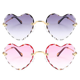 2x Rimless Sunglasses Women Heart Shape UV400 Eyewear Sun Glasses Gray Pink