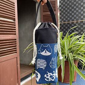 Mua Túi vải bố canvas Họa Tiết Mèo Thần Tài đựng ly bình giữ nhiệt cốc trà sữa cà phê đủ size