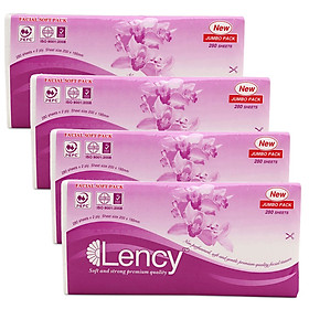 LỐC 4 THẾP KHĂN GIẤY LỤA LENCY 280 TỜ 2 LỚP  TÍM