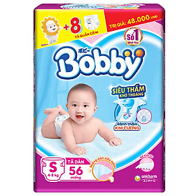 Tã Dán Bobby Fresh Siêu Mỏng Gói Đại S56 (56 Miếng) + 8 Miếng Tã Quần M