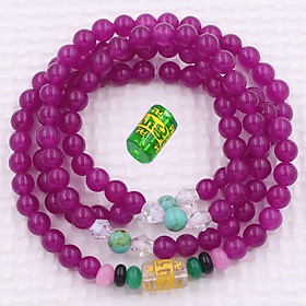 Bộ Vòng Chuỗi, Tràng Hạt 108 Hạt 6 Ly Đá Thạch Anh Hồng Đậm Charm Lục Tự Chân Ngôn - Tràng Chuỗi Niệm Phật - An Yên - Thịnh Vượng - May Mắn - Tài Lộc